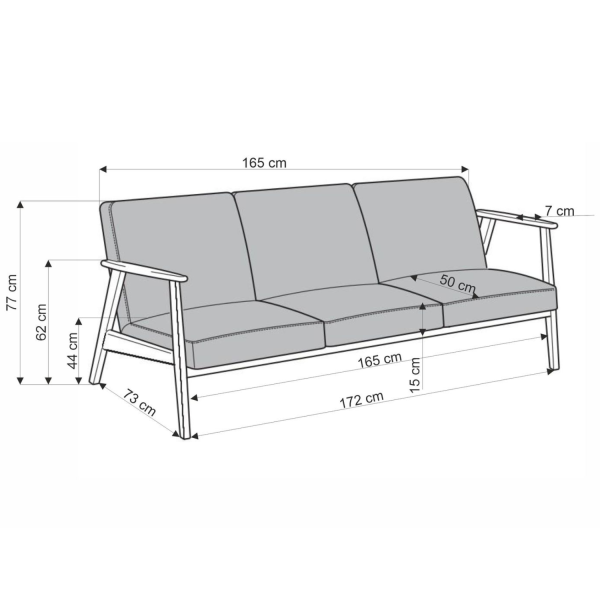 Sofa Tapicerowana Drewniana do Salonu Retro MILANO 3S Oliwkowy Halmar Wymiary