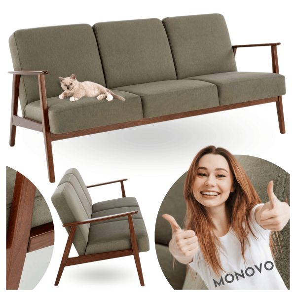 Sofa Tapicerowana Drewniana do Salonu Retro MILANO 3S Oliwkowy Halmar Miniatura