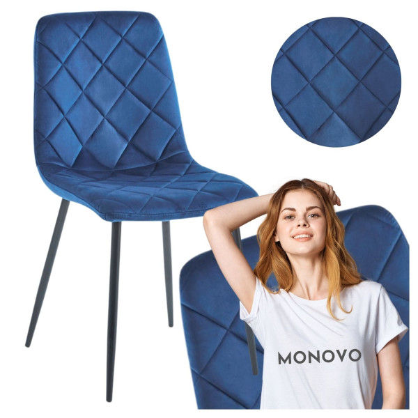 Krzesło Tapicerowane do Salonu Jadalni Niebieski Welurowe Metalowe Nogi Loft MONTE