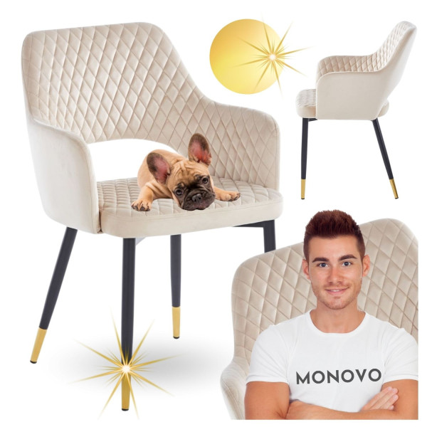 Nowoczesne Krzesło Tapicerowane z Podłokietnikami do Salonu Glamour Beżowe ALEXA