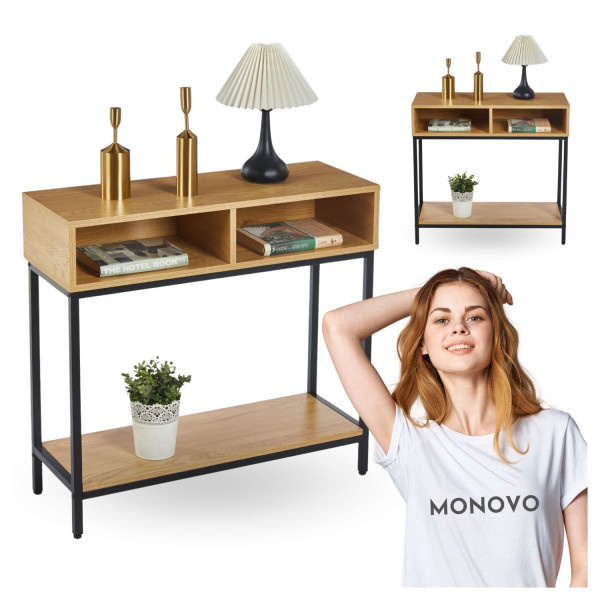 Konsola do Salonu z Półkami Metalowe Nogi Dąb Naturalny Matowy CALOS