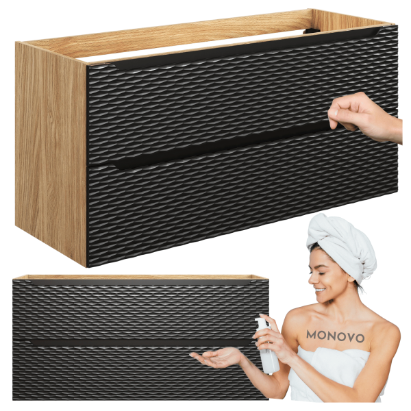 Nowoczesna Duża Szafka pod Umywalkę 120 cm z Szufladami Czarna Dąb OCEAN BLACK Comad