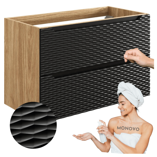 Nowoczesna Szafka pod Umywalkę 90 cm Drewniana Czarna z Szufladami OCEAN BLACK Comad