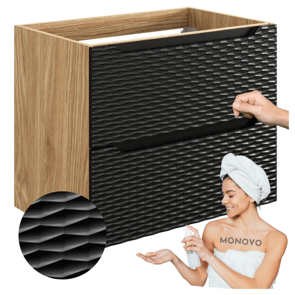Nowoczesna Szafka pod Umywalkę 70 cm Wisząca z Szufladami Czarna Dąb OCEAN BLACK Comad