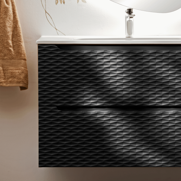 Nowoczesna Szafka pod Umywalkę 70 cm Wisząca z Szufladami Czarna Dąb OCEAN BLACK Comad