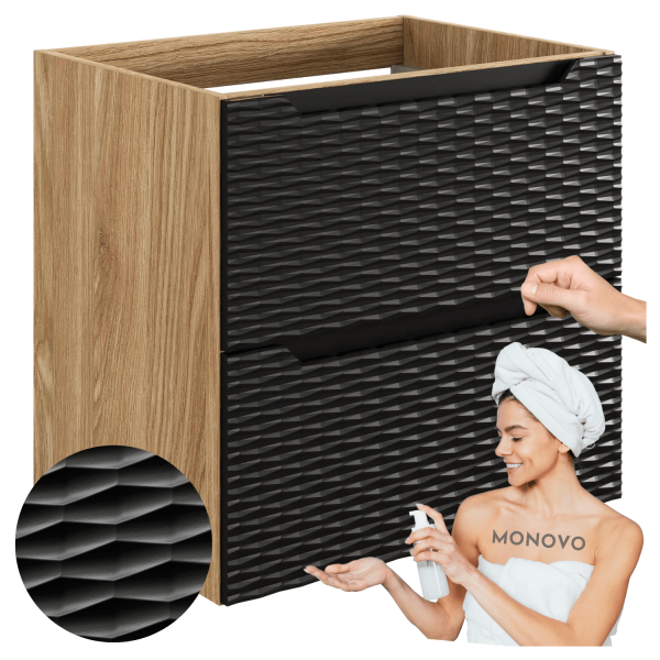 Nowoczesna Szafka pod Umywalkę 60 cm z Szufladami Czarna Dąb Loft OCEAN BLACK Comad