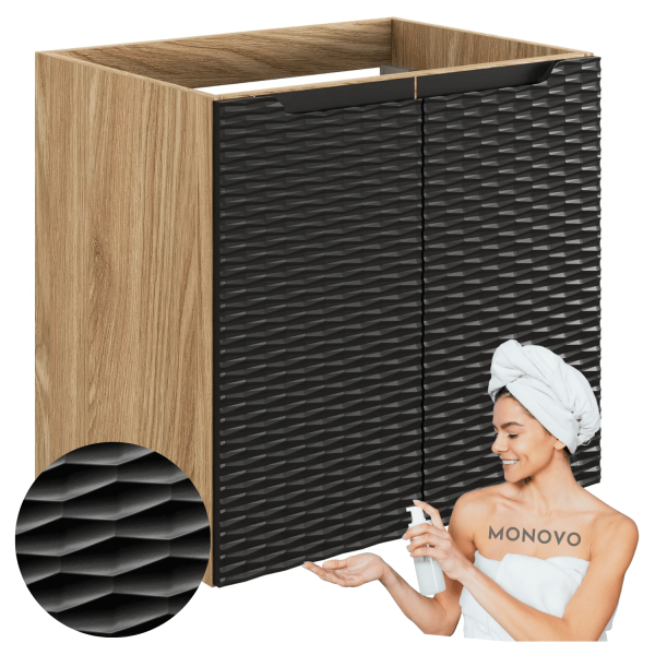 Nowoczesna Szafka pod Umywalkę 60 cm do Łazienki Loft Czarna Dąb OCEAN BLACK Comad