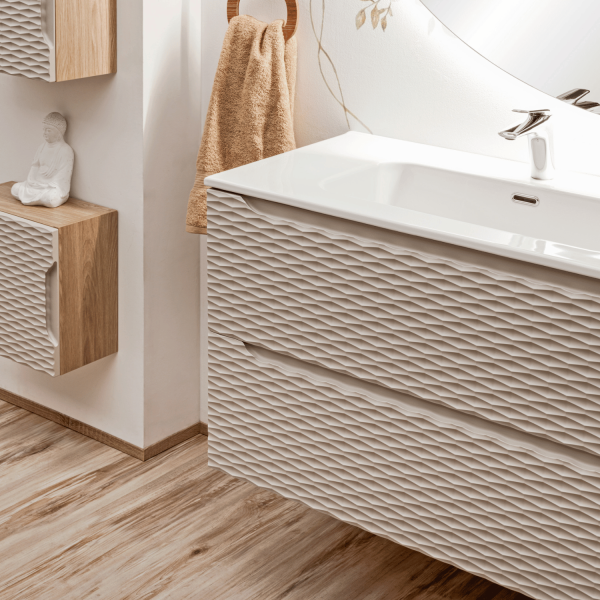 Nowoczesna Duża Szafka pod Umywalkę 120 cm z Szufladami Beżowa Boho OCEAN BEIGE Comad