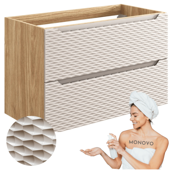 Nowoczesna Szafka pod Umywalkę 90 cm z Szufladami Beżowa Boho OCEAN BEIGE Comad