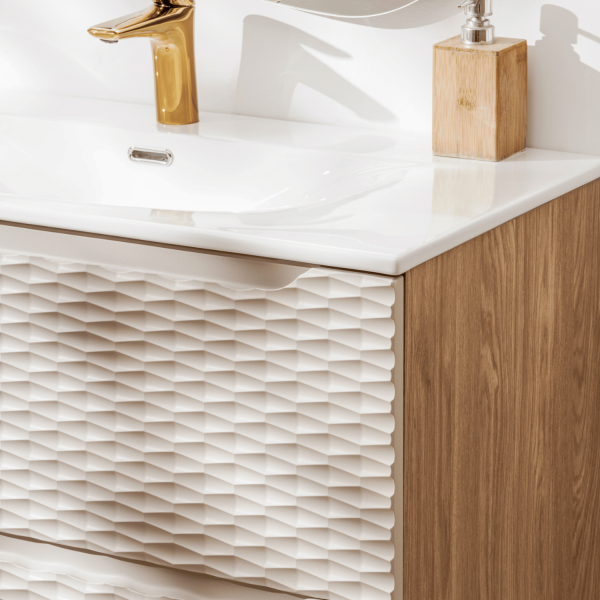 Nowoczesna Beżowa Szafka pod Umywalkę 80 cm z Szufladami OCEAN BEIGE Comad