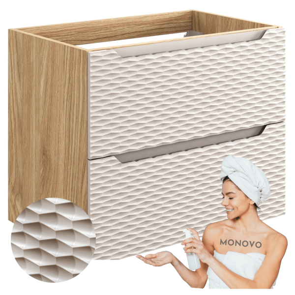 Wisząca Szafka pod Umywalkę 70 cm Dąb Beżowa z Szufladami OCEAN BEIGE Comad