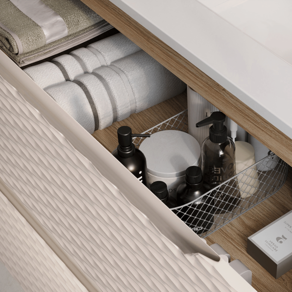 Nowoczesna Szafka pod Umywalkę 60 cm Beżowa Dąb do Łazienki Boho z Szufladami OCEAN BEIGE Comad