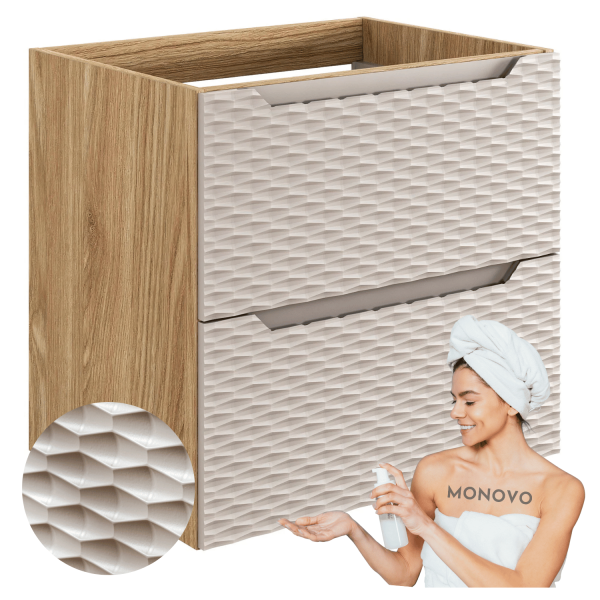 Nowoczesna Szafka pod Umywalkę 60 cm Beżowa Dąb do Łazienki Boho z Szufladami OCEAN BEIGE Comad