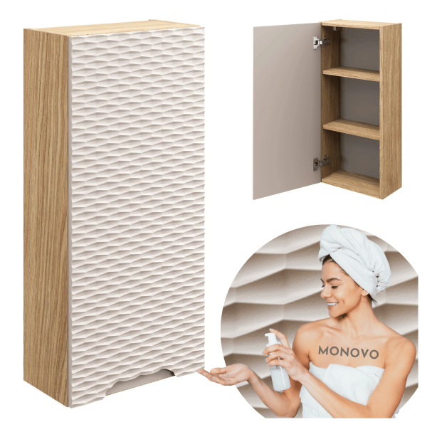 Nowoczesna Szafka Łazienkowa Górna Wisząca Beżowa Dąb Olejowany OCEAN BEIGE Comad