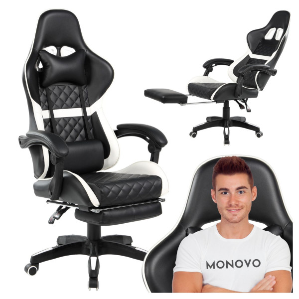 Fotel Obrotowy Gamingowy Czarny Biały
