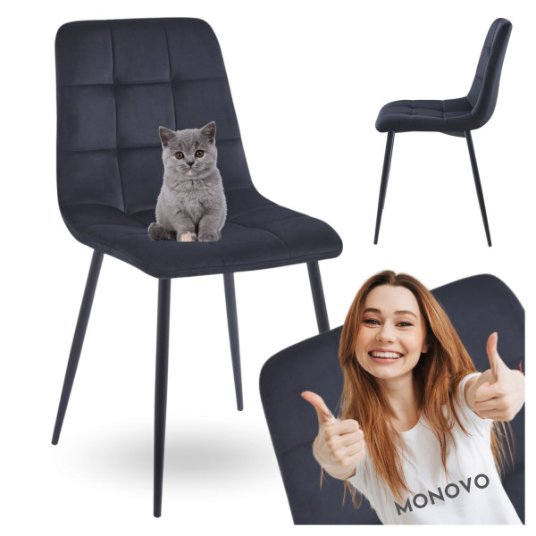 Krzesło Tapicerowane Welur NAVA Czarne Loft