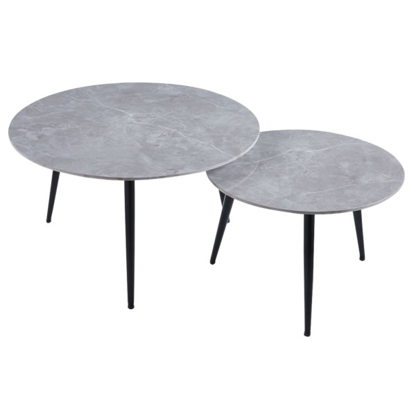 Nowoczesny Zestaw do Salonu Ceramiczny Stolik Kawowy Podwójny Okrągły Szary Beton DAISY