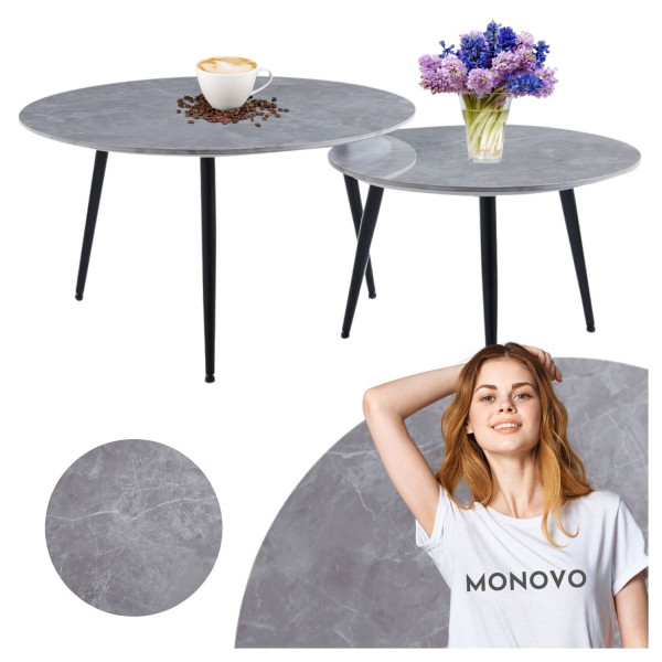 Nowoczesny Zestaw do Salonu Ceramiczny Stolik Kawowy Podwójny Okrągły Szary Beton DAISY
