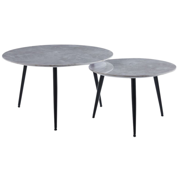 Nowoczesny Zestaw do Salonu Ceramiczny Stolik Kawowy Podwójny Okrągły Szary Beton DAISY