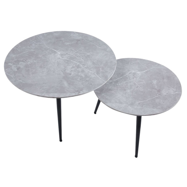 Nowoczesny Zestaw do Salonu Ceramiczny Stolik Kawowy Podwójny Okrągły Szary Beton DAISY