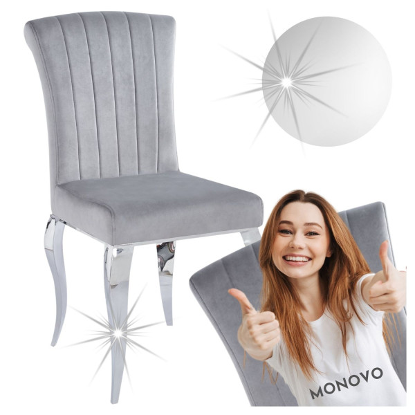 Krzesło Modern Barock Tapicerowane Chromowane do Salonu w Stylu Glamour Szare SILVER