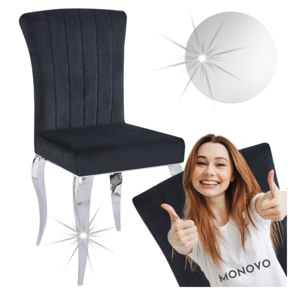 Krzesło Tapicerowane Modern Barock Chromowane do Salonu Glamour Czarny Welur SILVER