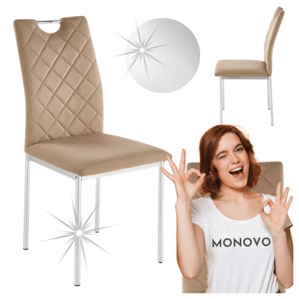 Krzesło Tapicerowane Beżowe na Chromowanych Nogach Welur Velvet Cappuccino z Uchwytem K578 Halmar