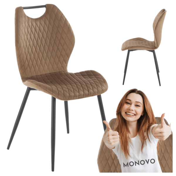 Tapicerowane Krzesło Beżowe Velvet Pikowane z Rączką do Salonu Loft Cappuccino Brąz K569 Halmar