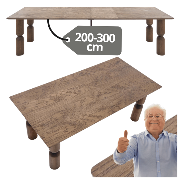Drewniany Duży Stół Rozkładany do Salonu 200-300x101 cm Jasny Orzech Klasyczny Stylowy Masywny MELTON Halmar