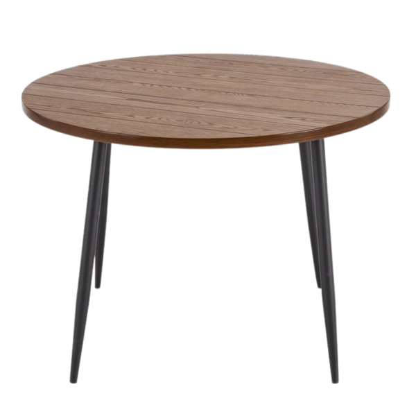Nowoczesny Stół Okrągły 105 cm do Jadalni Loft Orzech Czarny Wzór Desek Vintage Retro BARRY Halmar