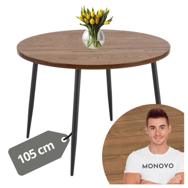 Nowoczesny Stół Okrągły 105 cm do Jadalni Loft Orzech Czarny Wzór Desek Vintage Retro BARRY Halmar