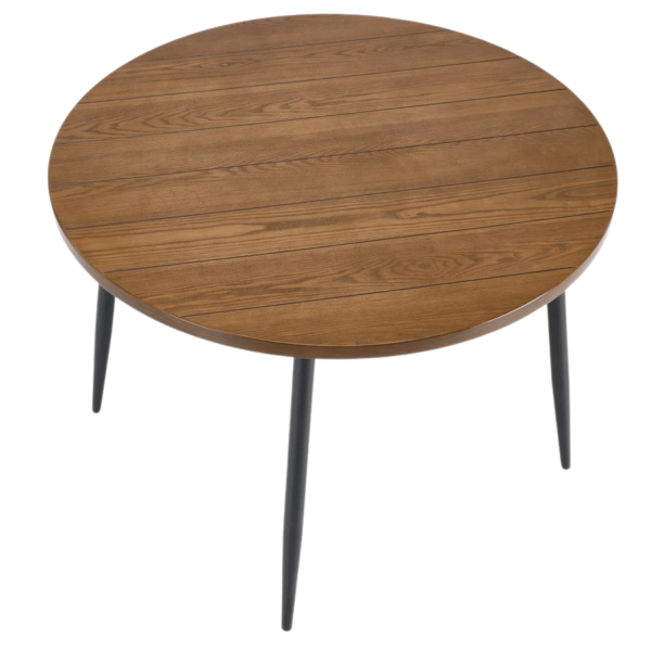 Nowoczesny Stół Okrągły 105 cm do Jadalni Loft Orzech Czarny Wzór Desek Vintage Retro BARRY Halmar