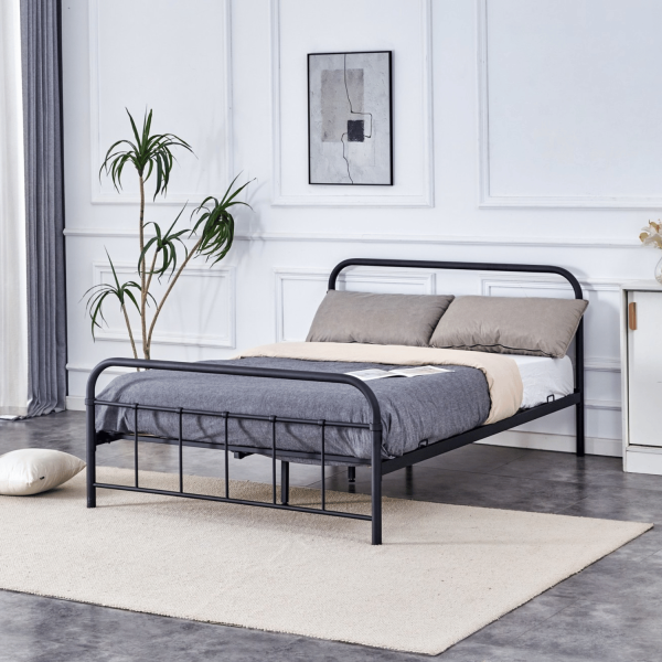 Dwuosobowe Łóżko Metalowe Czarne Loft Industrialne 140 cm ze Stelażem LINDA Halmar