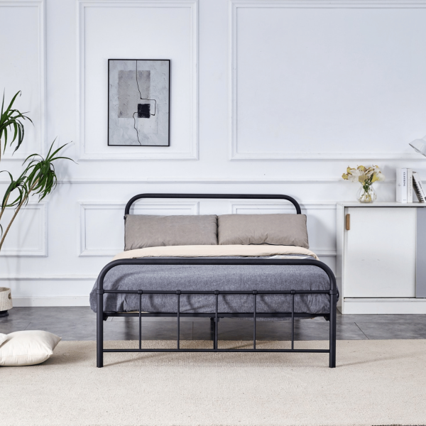 Dwuosobowe Łóżko Metalowe Czarne Loft Industrialne 140 cm ze Stelażem LINDA Halmar