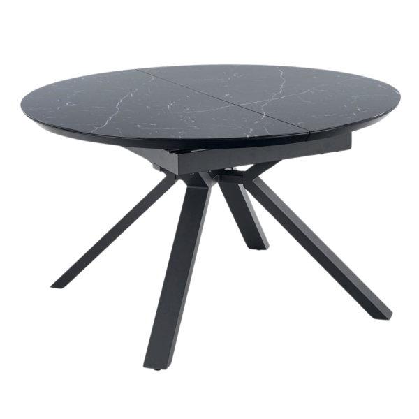 Nowoczesny Stół Okrągły Rozkładany Szklany 130-180x130 cm do Salonu Jadalni Czarny Marmur VERTIGO Halmar