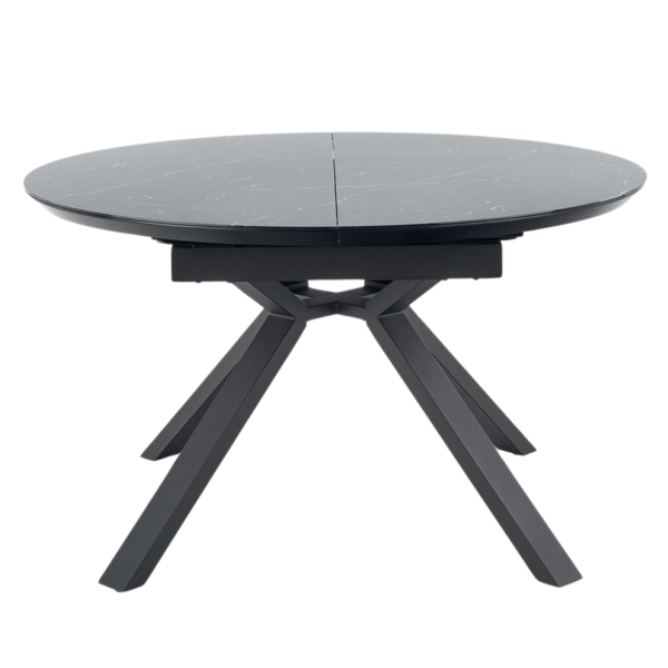 Nowoczesny Stół Okrągły Rozkładany Szklany 130-180x130 cm do Salonu Jadalni Czarny Marmur VERTIGO Halmar