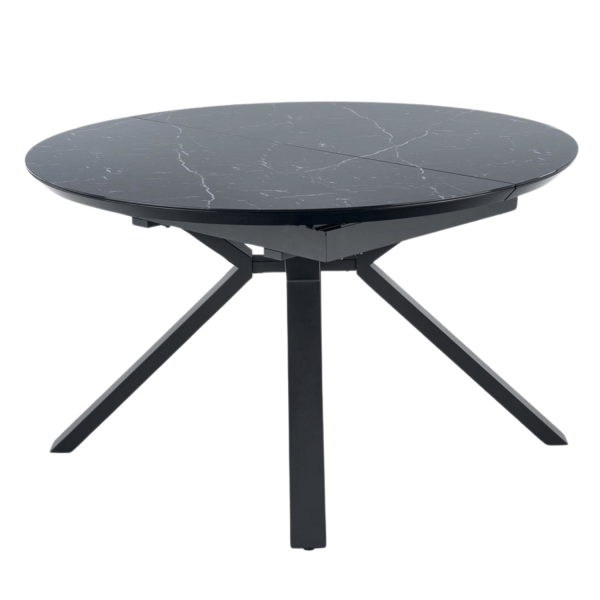Nowoczesny Stół Okrągły Rozkładany Szklany 130-180x130 cm do Salonu Jadalni Czarny Marmur VERTIGO Halmar