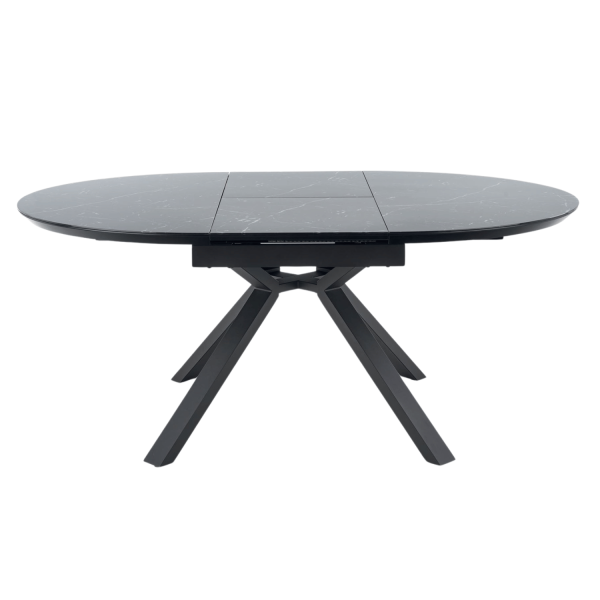 Nowoczesny Stół Okrągły Rozkładany Szklany 130-180x130 cm do Salonu Jadalni Czarny Marmur VERTIGO Halmar
