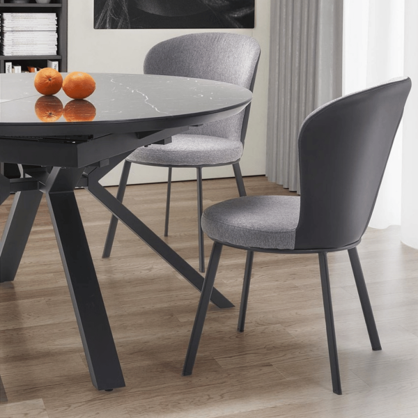 Nowoczesny Stół Okrągły Rozkładany Szklany 130-180x130 cm do Salonu Jadalni Czarny Marmur VERTIGO Halmar