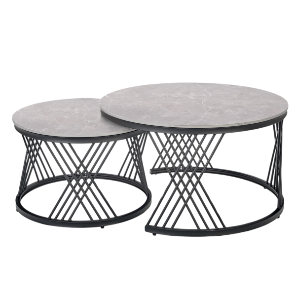 Zestaw 2 Stolików, 2x Stolik Kawowy do Salonu Loft Szary Marmur Ceramiczny Kamień Ława FLAMINGO Halmar