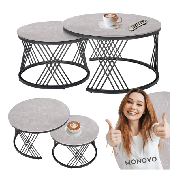 Zestaw 2 Stolików, 2x Stolik Kawowy do Salonu Loft Szary Marmur Ceramiczny Kamień Ława FLAMINGO Halmar