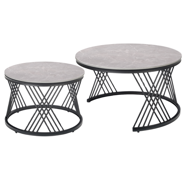 Zestaw 2 Stolików, 2x Stolik Kawowy do Salonu Loft Szary Marmur Ceramiczny Kamień Ława FLAMINGO Halmar
