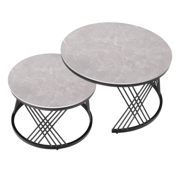 Zestaw 2 Stolików, 2x Stolik Kawowy do Salonu Loft Szary Marmur Ceramiczny Kamień Ława FLAMINGO Halmar