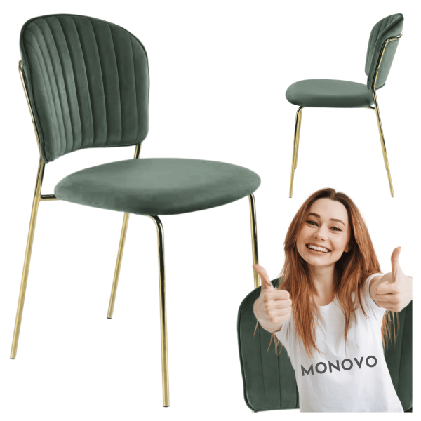 Eleganckie Designerskie Nowoczesne Tapicerowane Krzesło Ciemnozielone Welurowe Złote Nogi Glamour K499 Halmar