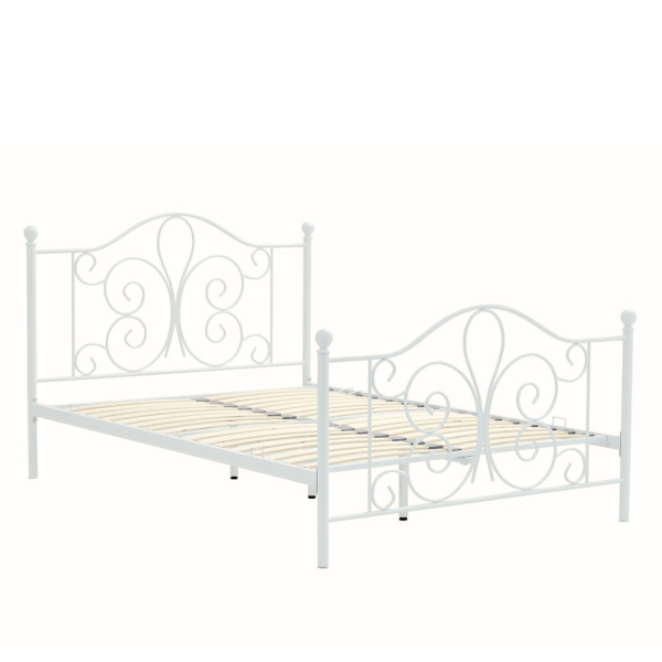 Stylowe Metalowe Łóżko Białe 140x200 Eleganckie Designerskie Dwuosobowe ze Stelażem PANAMA Halmar