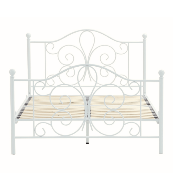 Stylowe Metalowe Łóżko Białe 140x200 Eleganckie Designerskie Dwuosobowe ze Stelażem PANAMA Halmar
