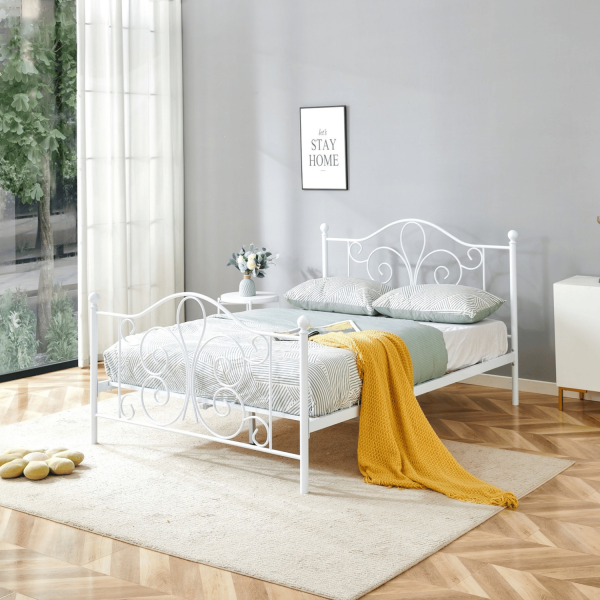Stylowe Metalowe Łóżko Białe 140x200 Eleganckie Designerskie Dwuosobowe ze Stelażem PANAMA Halmar