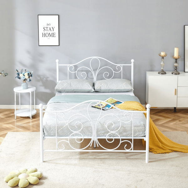 Stylowe Metalowe Łóżko Białe 140x200 Eleganckie Designerskie Dwuosobowe ze Stelażem PANAMA Halmar