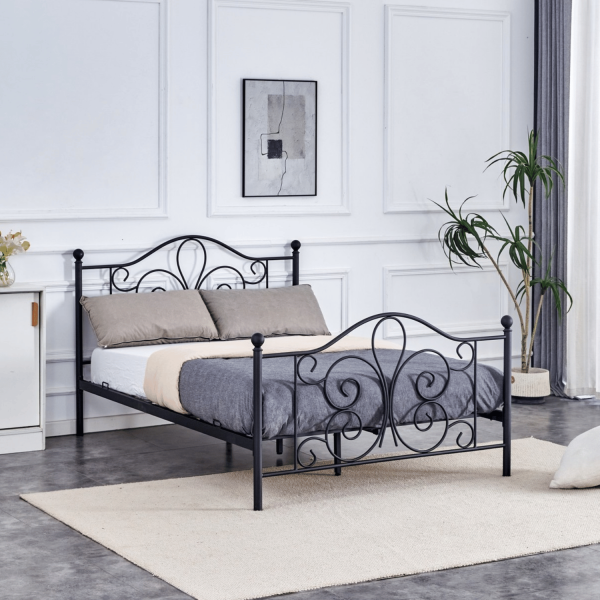 Stylowe Łóżko Metalowe 140x200 do Sypialni Eleganckie Designerskie Czarne Matowe PANAMA Halmar