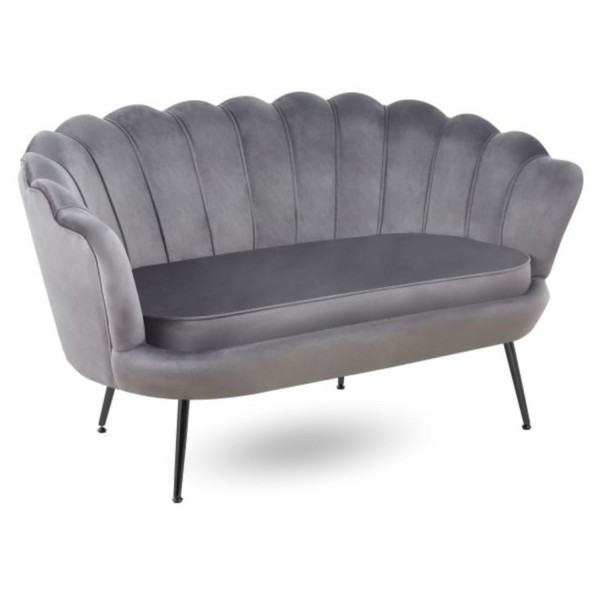 Welurowa Sofa Kanapa do Poczekalni Muszelka Dwuosobowa Welur Szary ZENDAYA
